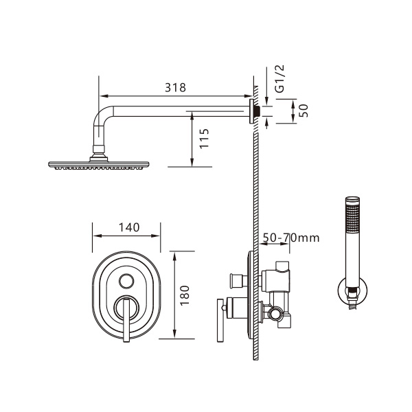 A3593 Wandmontiertes Duschsystem