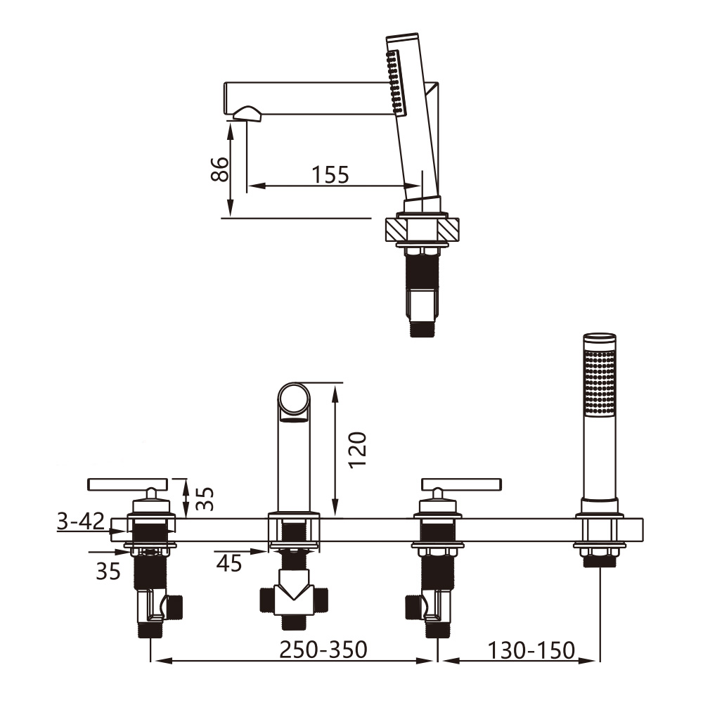 B3596 4 Hole Widespread Bathtub Faucet Set