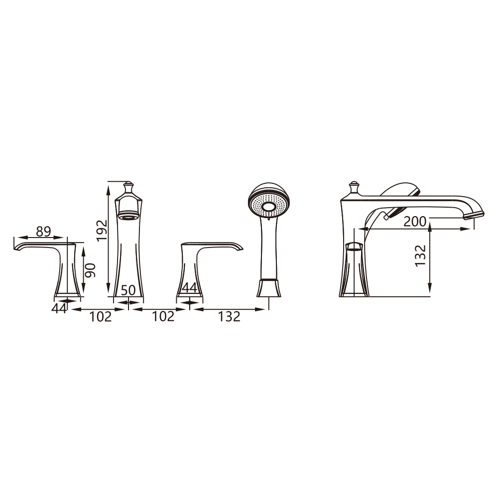 B3586 4 Hole Widespread Bathtub Faucet Set